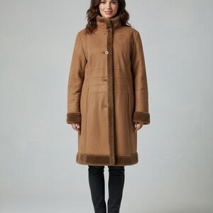 Alfani Outerwear Women Size L Tan Teddy Jacket with Faux Fur Accents